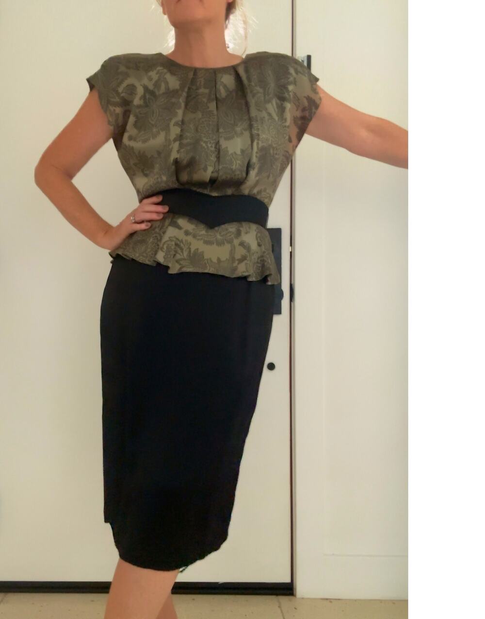 Vintage 90s All That Jazz party Dress Size M Peplum Metallic Belted Dynasty Look